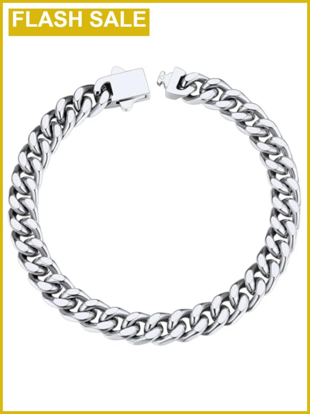 Mens Stainless Steel Cuban Link Bracelet, Push Button Clasp, Gift Box